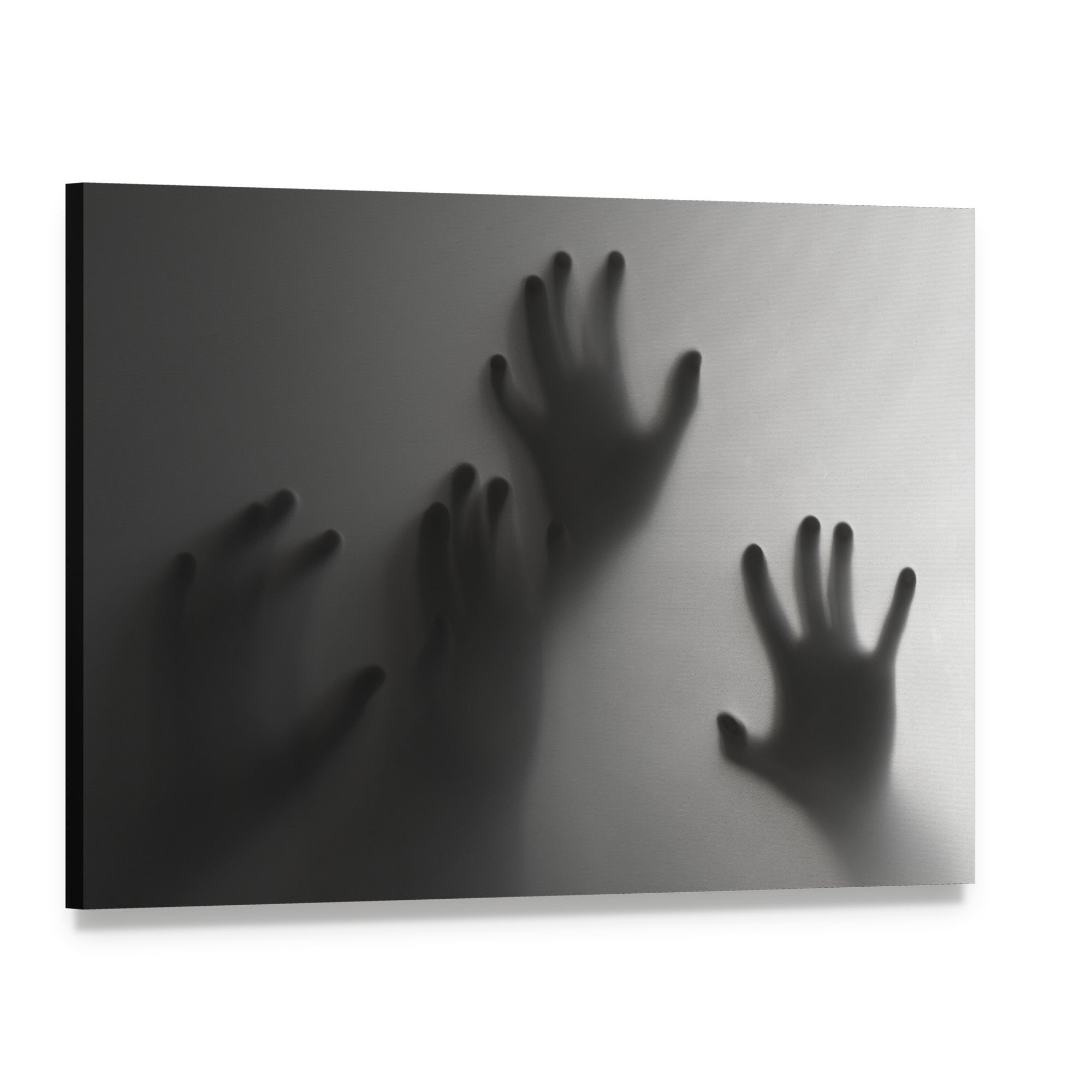 Silhouettes of Hands on Frosted Surface Canvas Wall Art, single panel gallery wrapped canvas, angled product view