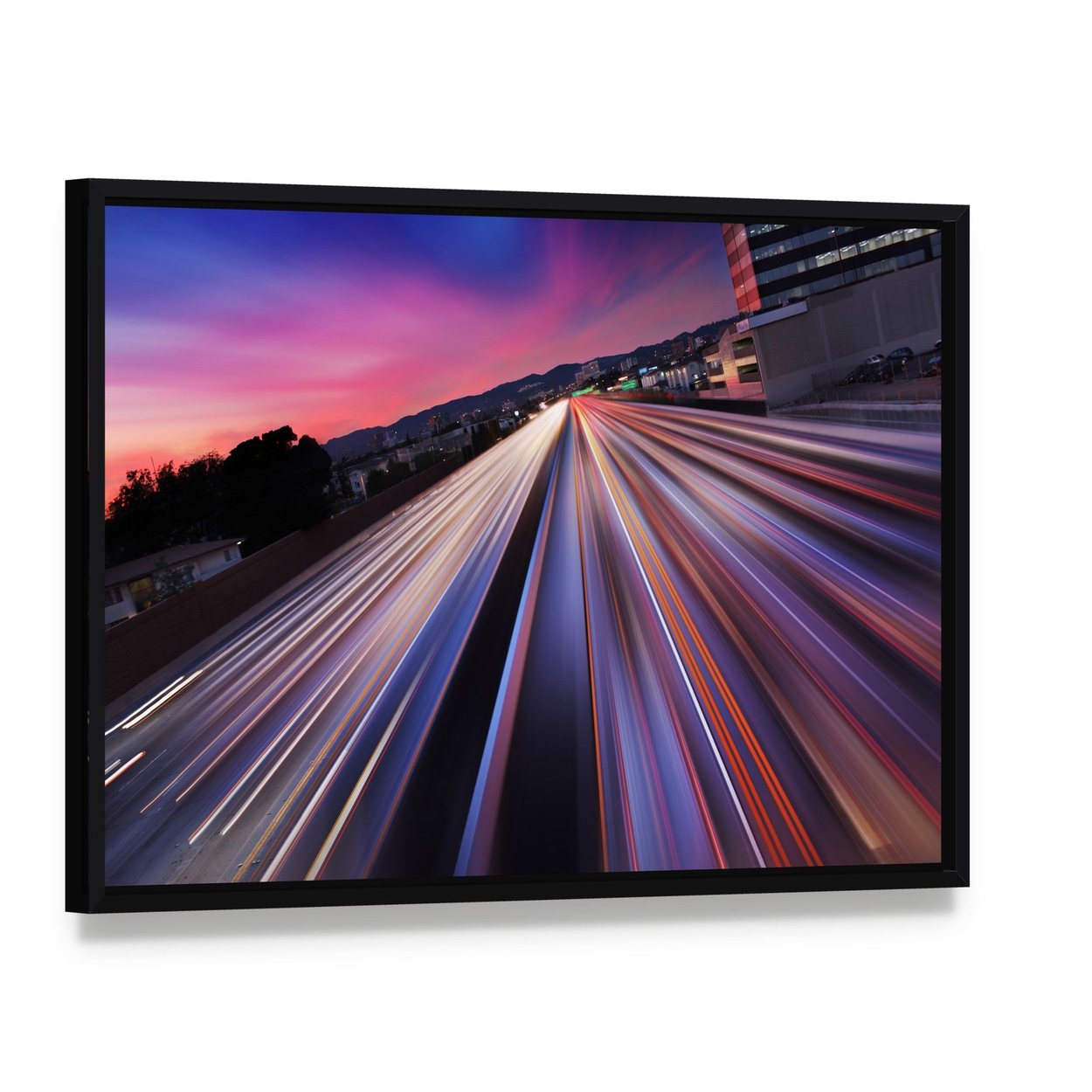 California Traffic at Twilight Canvas Wall Art, framed canvas in a black floater frame, angled product view