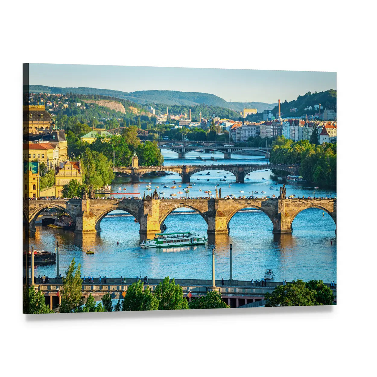 Vltava River and Stone Bridges Canvas Wall Art, single panel gallery wrapped canvas, angled product view