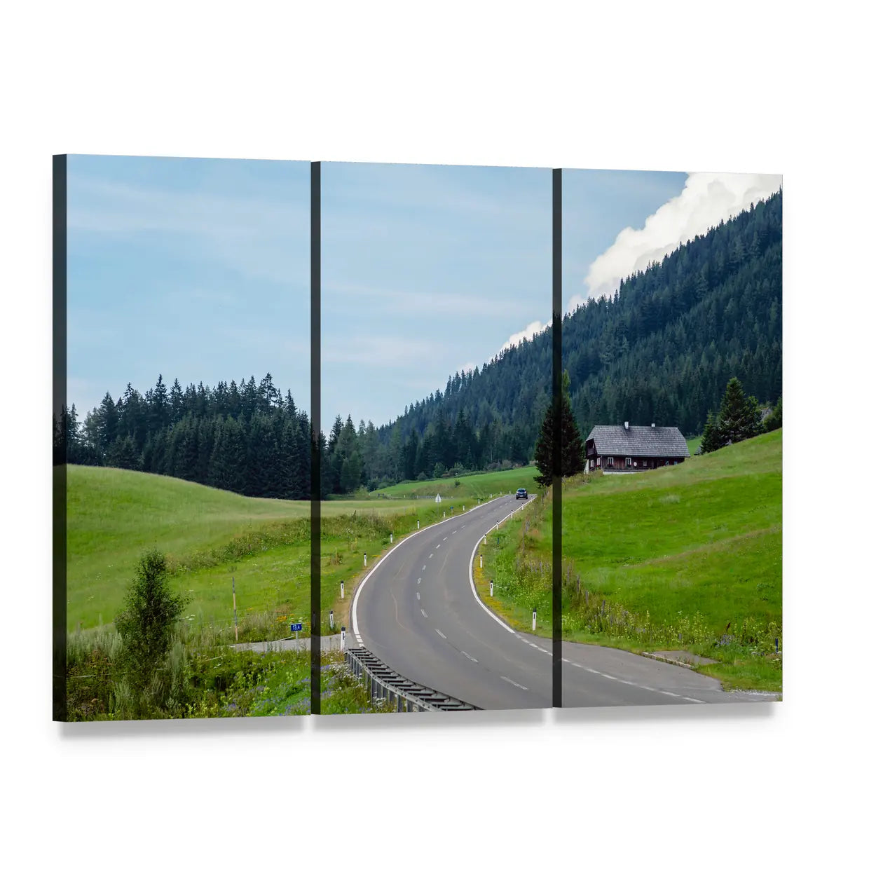 Asphalt Mountain Road Canvas Wall Art, 3 panel 3 Horizontal layout gallery wrapped canvas set, angled product view