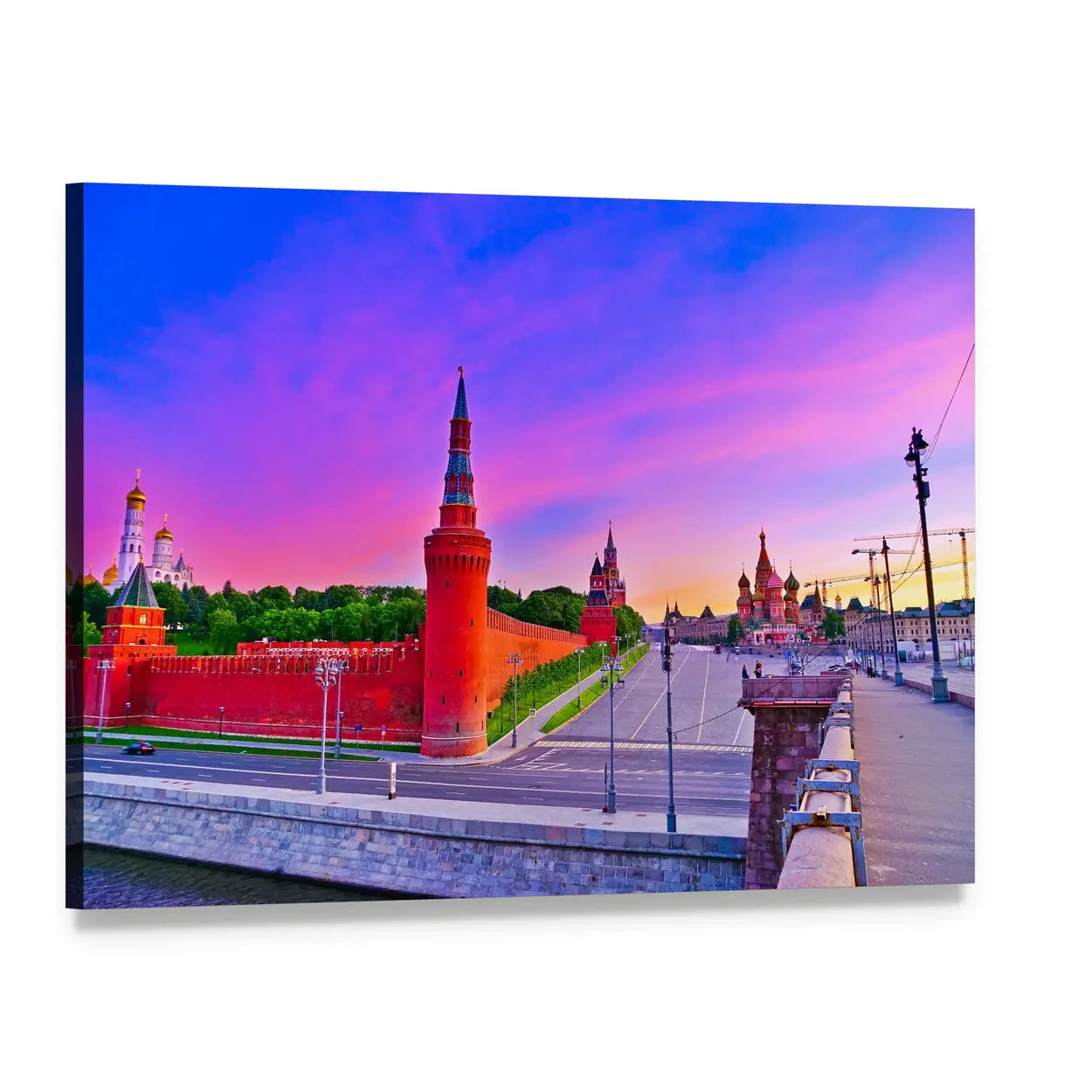 Kremlin River View in Moscow Canvas Wall Art, single panel gallery wrapped canvas, angled product view