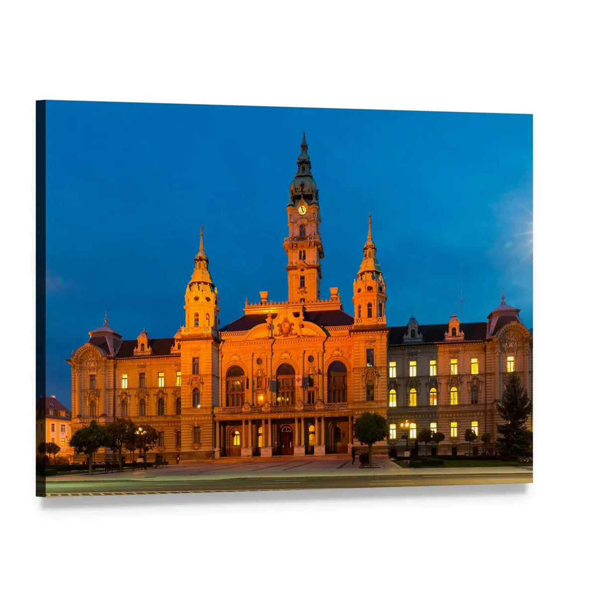 Gyor City Hall at Twilight Canvas Wall Art, single panel gallery wrapped canvas, angled product view