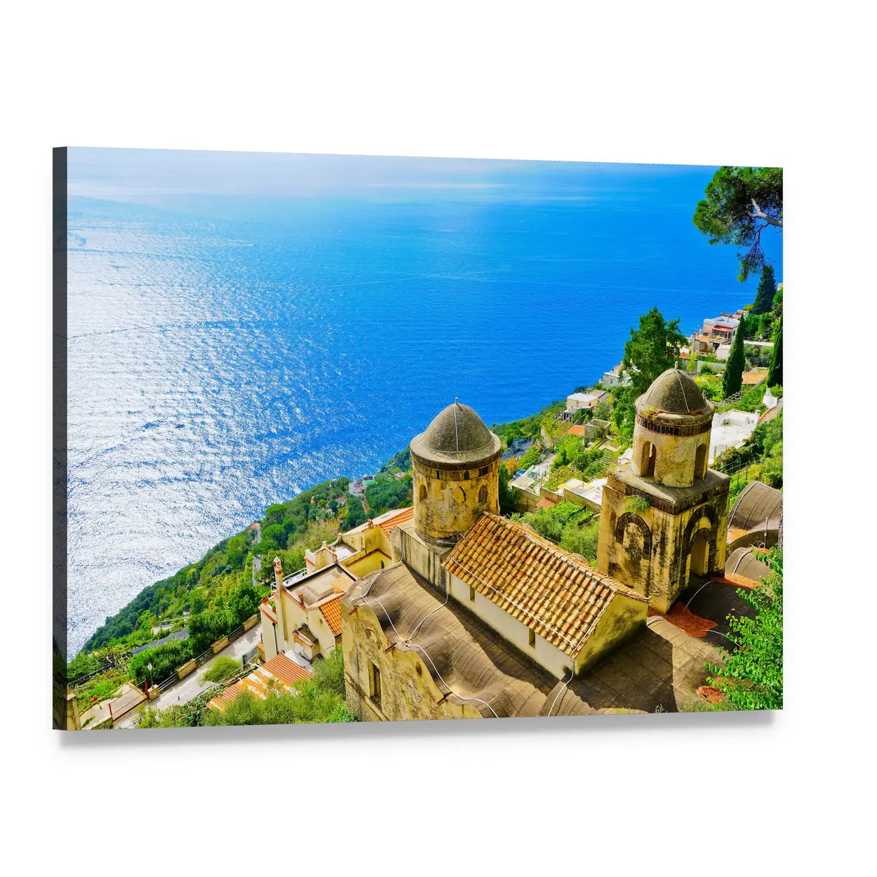 Amalfi Coast from Revello Village Canvas Wall Art, single panel gallery wrapped canvas, angled product view
