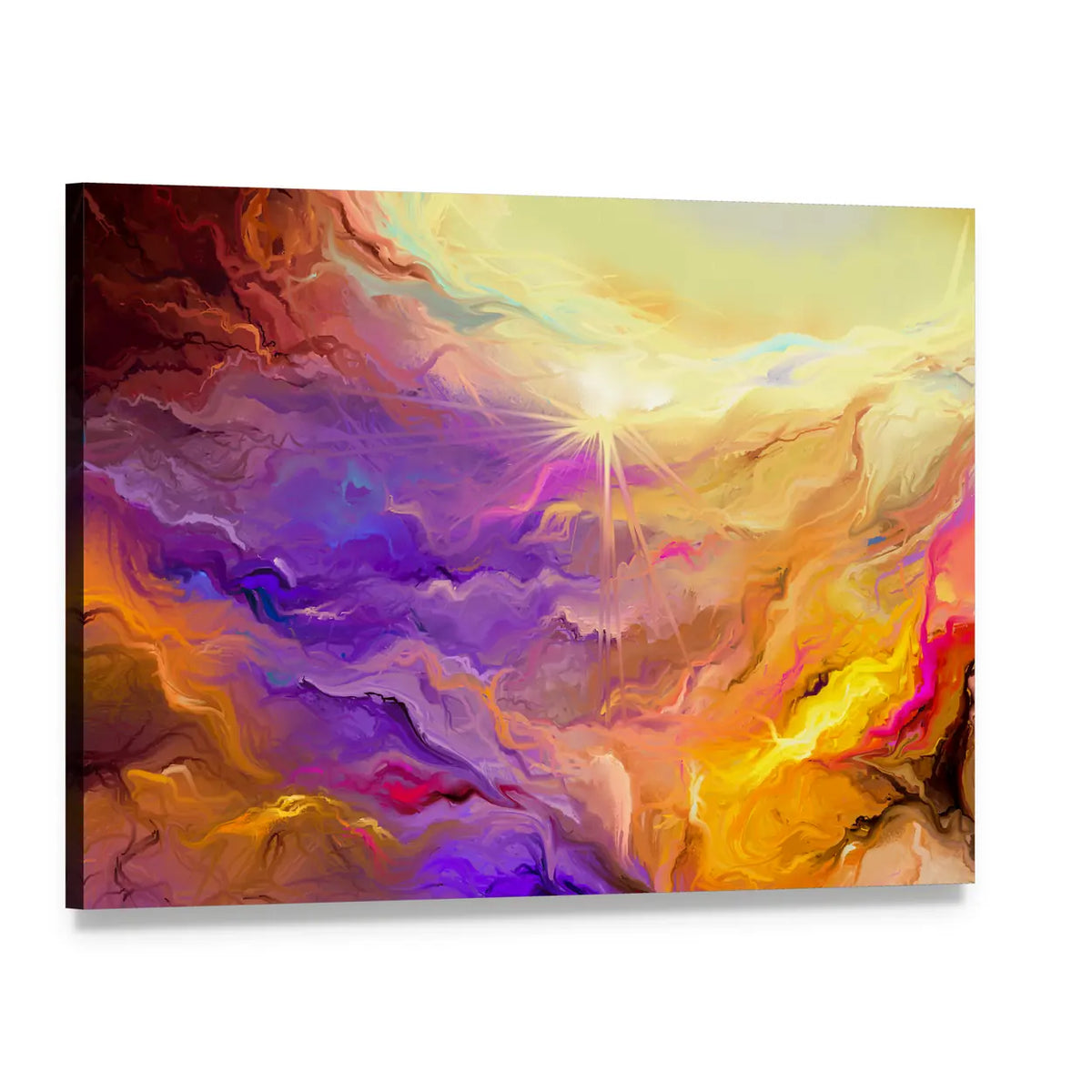 Purple Yellow Brush Stroke Abstract Canvas Wall Art, single panel gallery wrapped canvas, angled product view