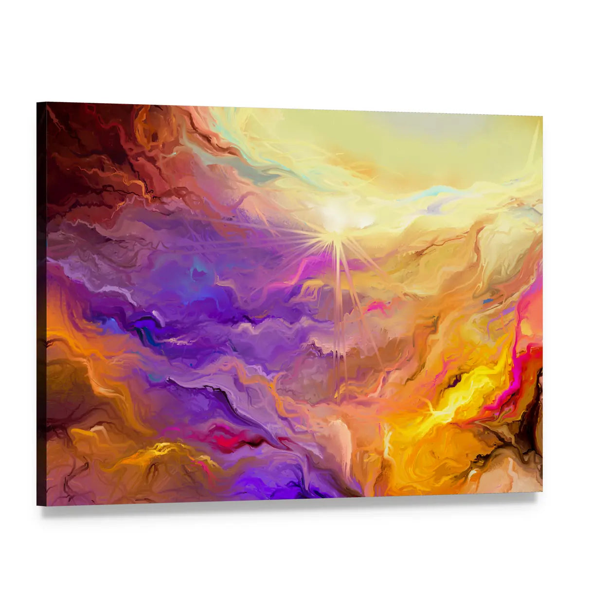 Purple Yellow Brush Stroke Abstract Canvas Wall Art, single panel gallery wrapped canvas, angled product view