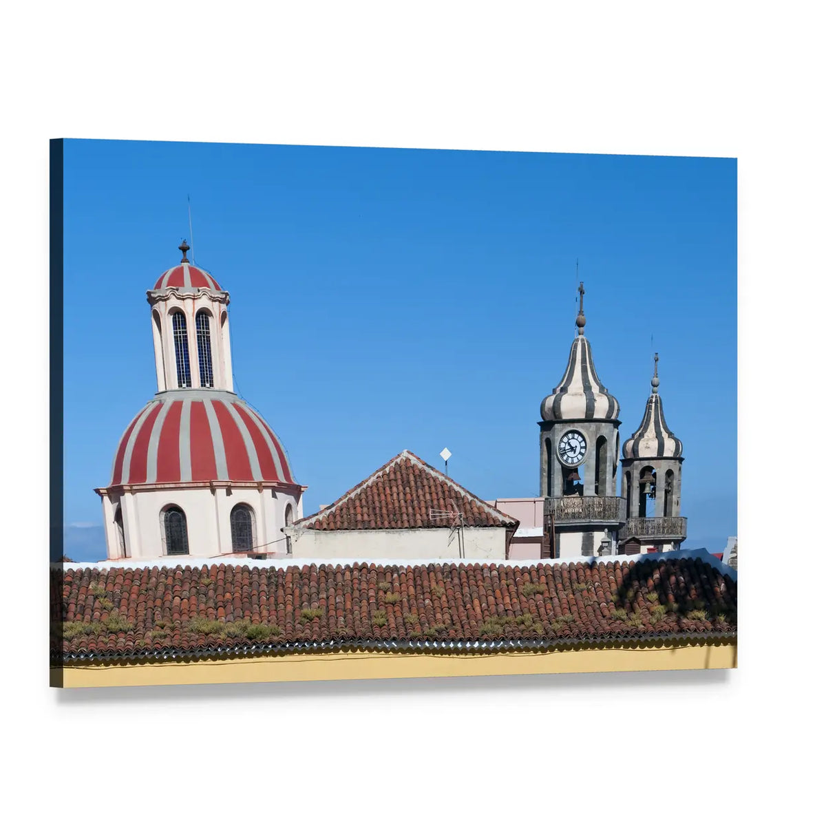 Church of La Concepcion Dome and Clock Tower Canvas Wall Art, single panel gallery wrapped canvas, angled product view
