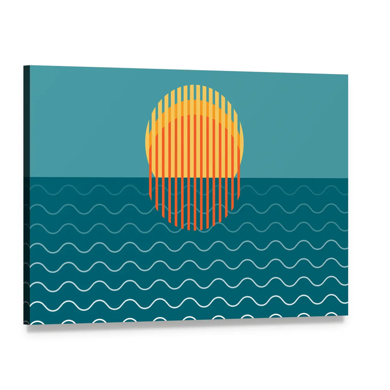 Minimalist Sunset Over Ocean Canvas Wall Art, single panel gallery wrapped canvas, angled product view