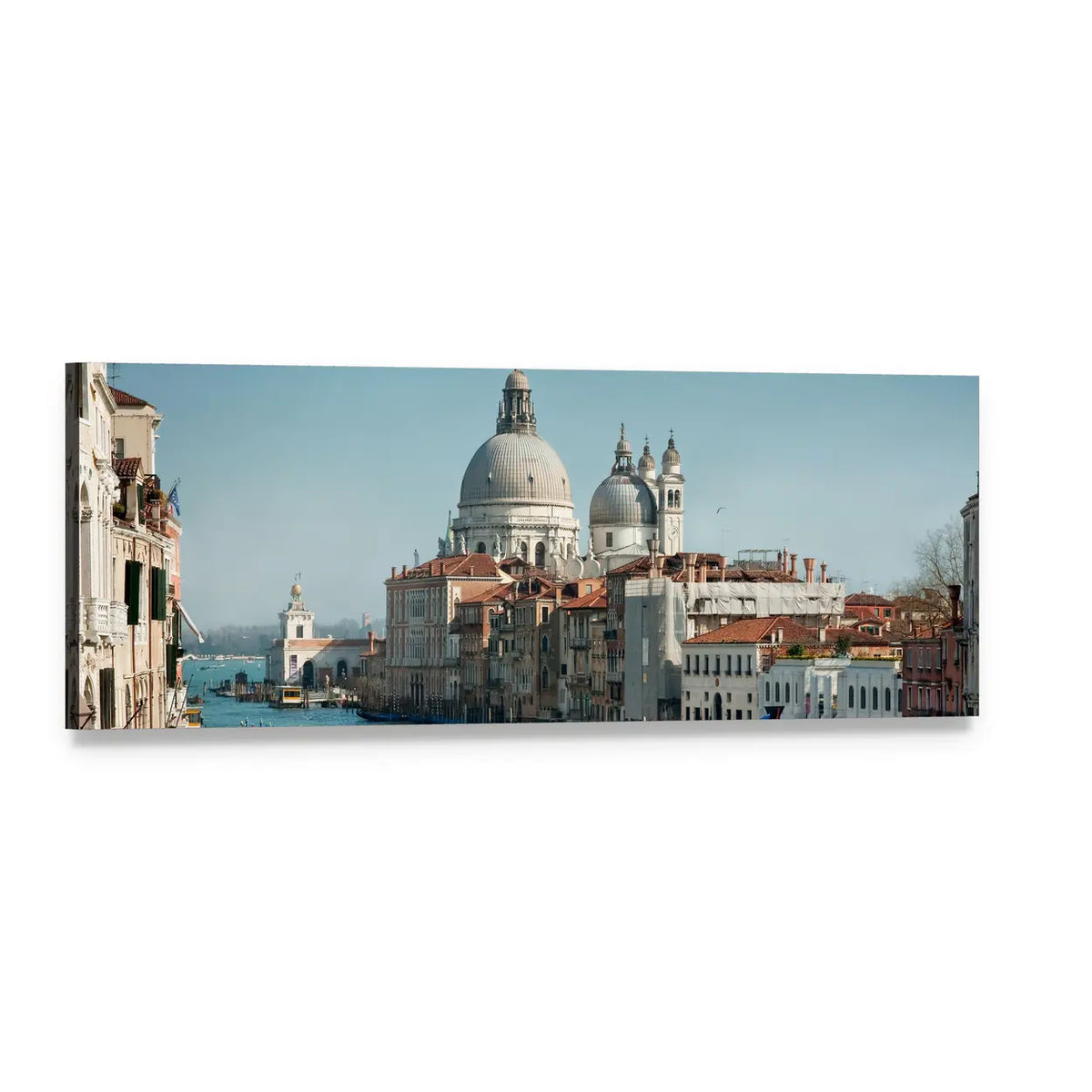 Venice Daylight Grand Canal with Santa Maria Della Salute Panoramic Canvas Wall Art, single panel gallery wrapped canvas, angled product view