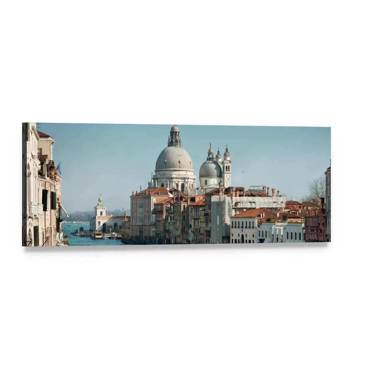 Venice Daylight Grand Canal with Santa Maria Della Salute Panoramic Canvas Wall Art, single panel gallery wrapped canvas, angled product view