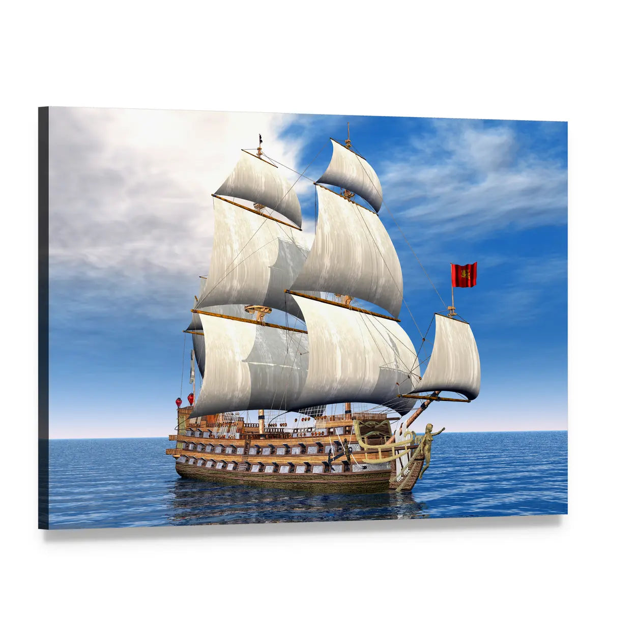 French Tall Ship at Sea Canvas Wall Art, single panel gallery wrapped canvas, angled product view