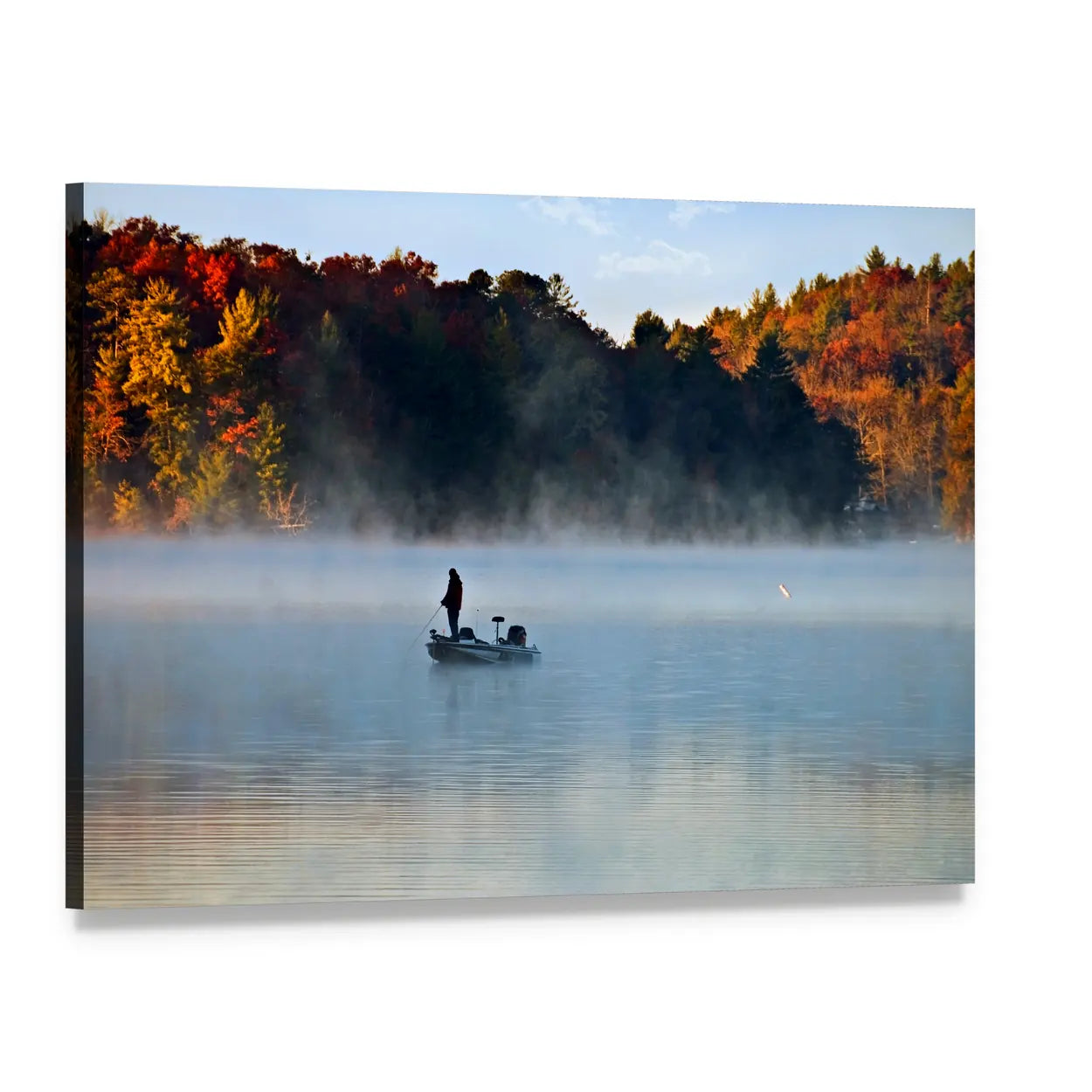Fisherman on a Foggy Morning Canvas Wall Art, single panel gallery wrapped canvas, angled product view