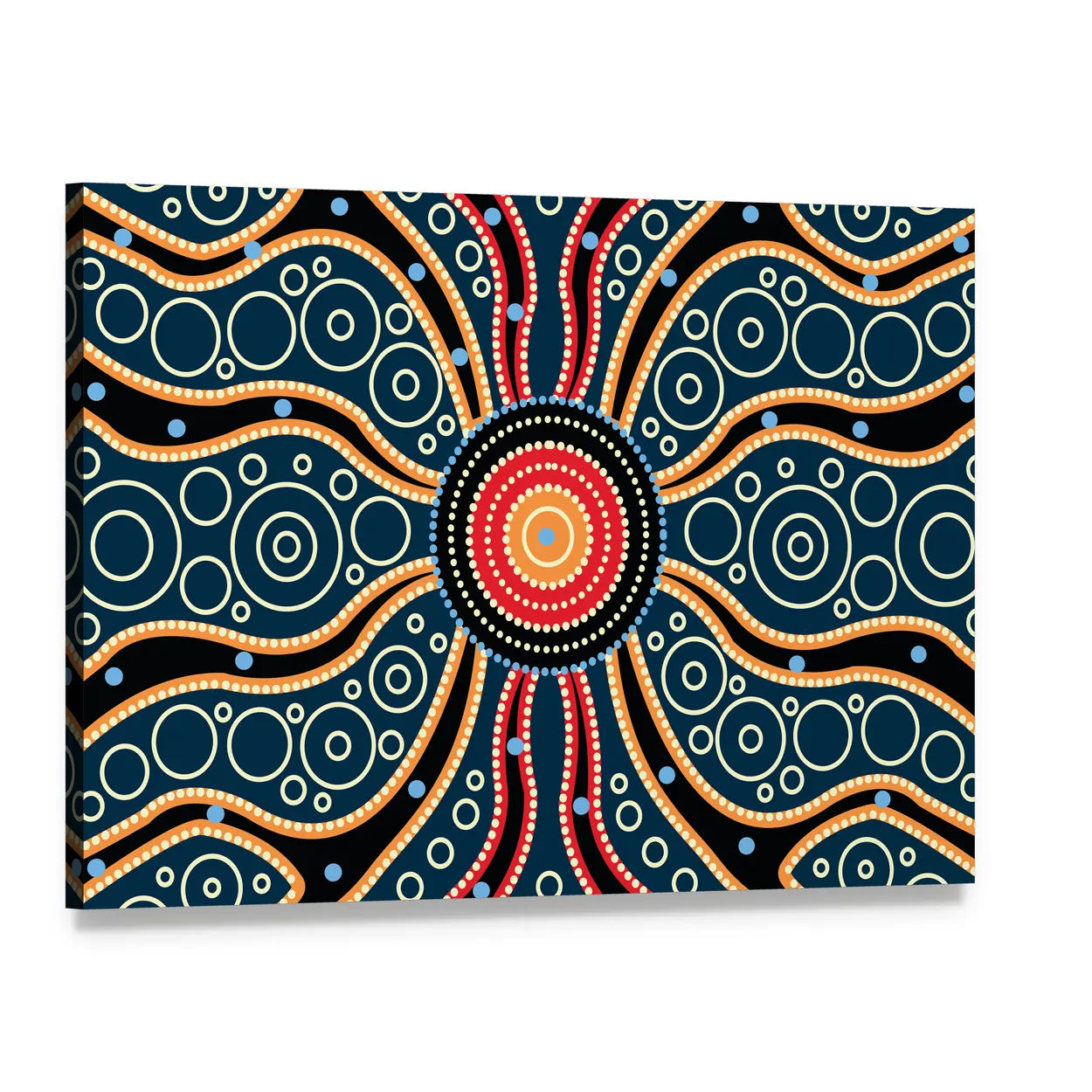 Blue Mandala Connection Canvas Wall Art, single panel gallery wrapped canvas, angled product view