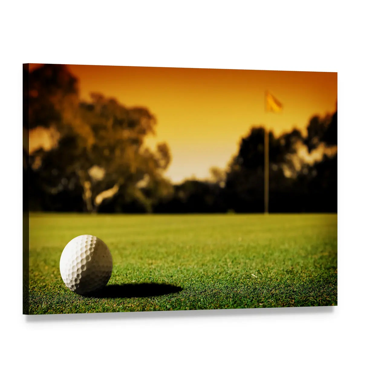 Golf Ball at Golden Hour Canvas Wall Art, single panel gallery wrapped canvas, angled product view