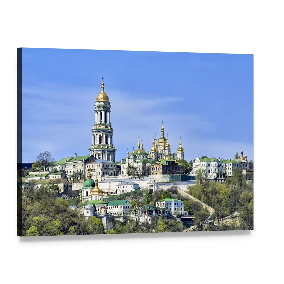 Kiev Pechersk Lavra Monastery with Golden Domes Canvas Wall Art, single panel gallery wrapped canvas, angled product view