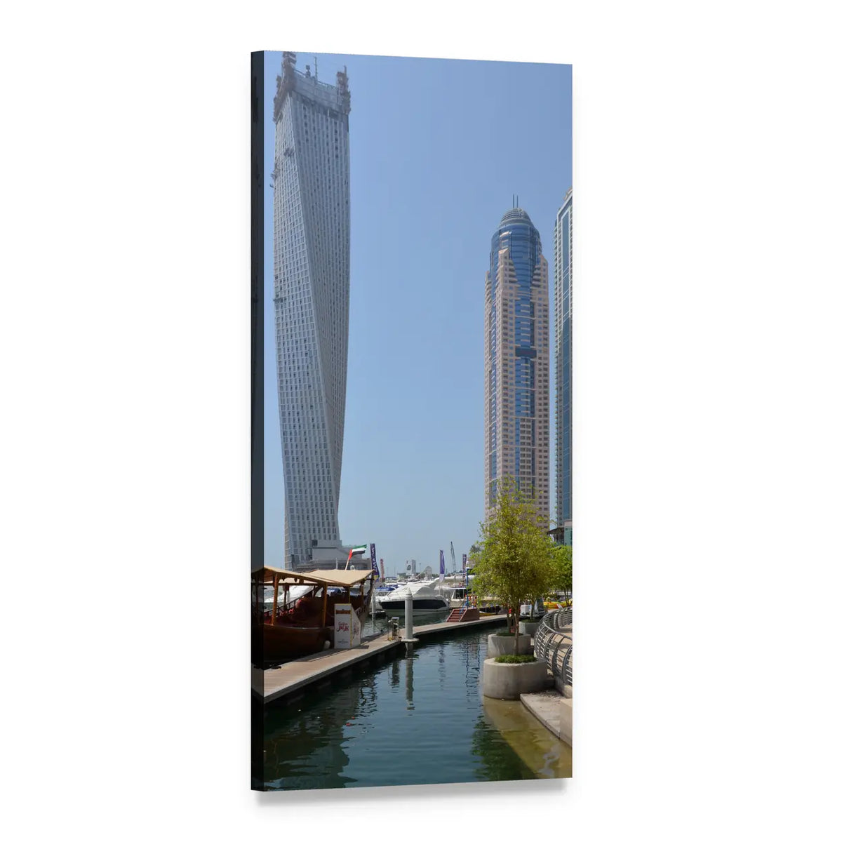 Twisting Skyscraper on Dubai Waterfront Vertical Canvas Wall Art, 1 panel 1 Vertical layout gallery wrapped canvas set, angled product view