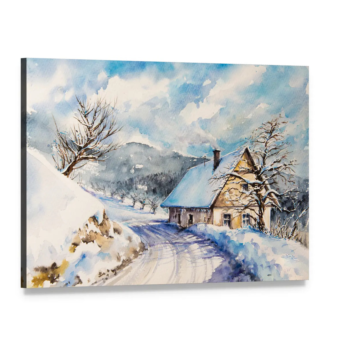 Heavy Snowfall in Winter Mountains Canvas Wall Art, single panel gallery wrapped canvas, angled product view