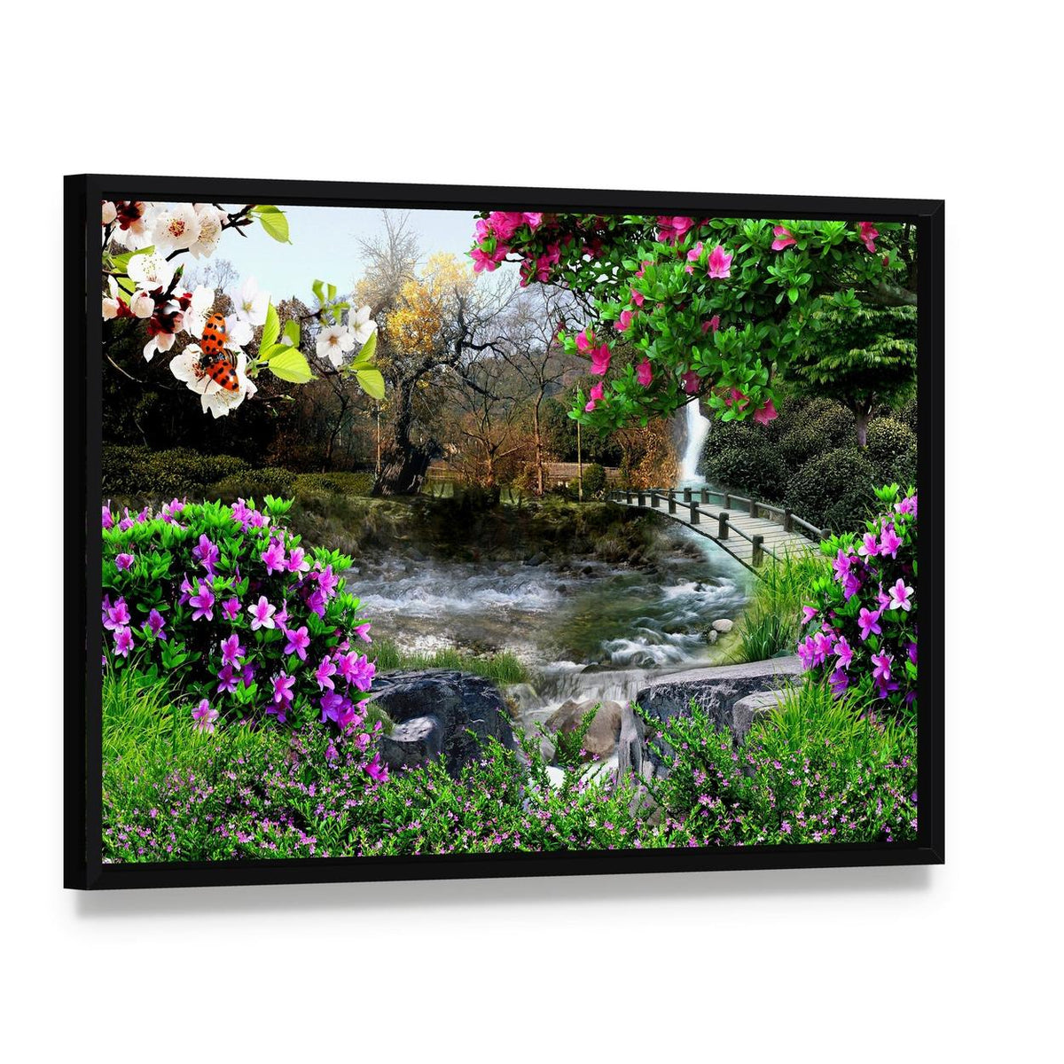 The Four Seasons Canvas Wall Art, framed canvas in a black floater frame, angled product view