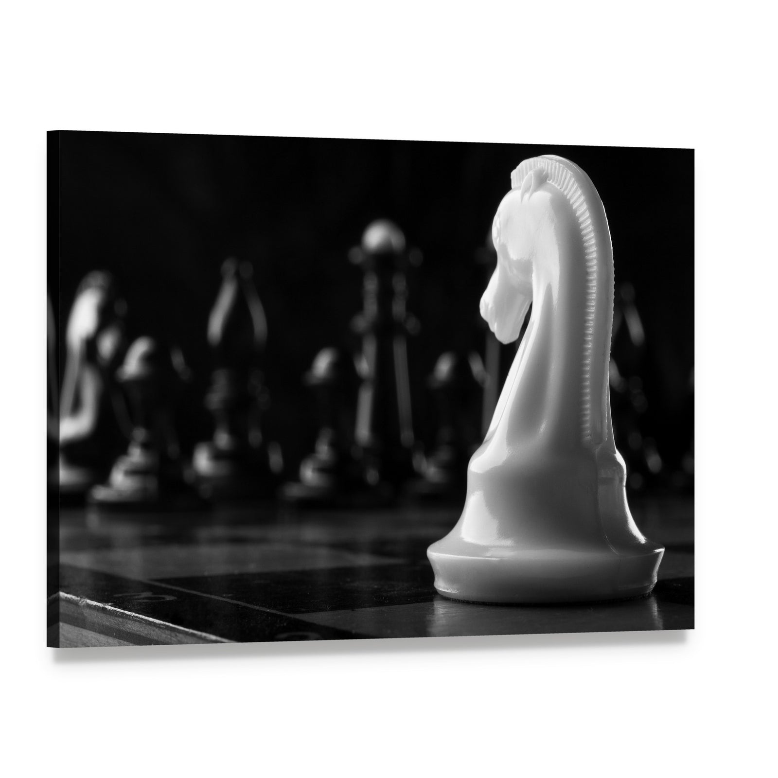 White Knight Chess Piece Canvas Wall Art, single panel gallery wrapped canvas, angled product view