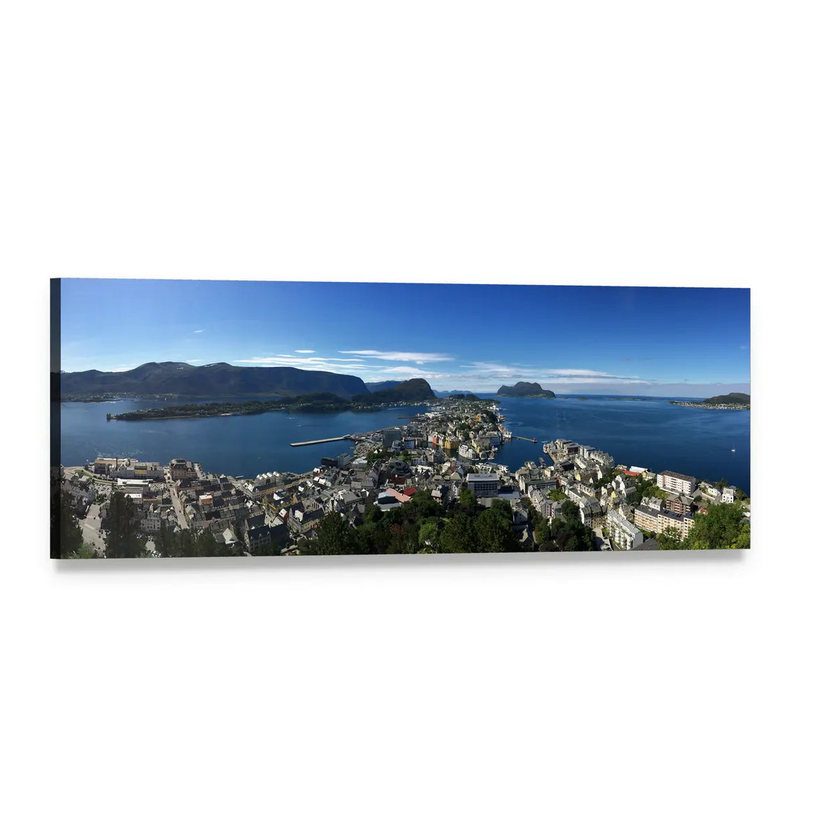 Alesund Harbor View, Norway Panoramic Canvas Wall Art, single panel gallery wrapped canvas, angled product view