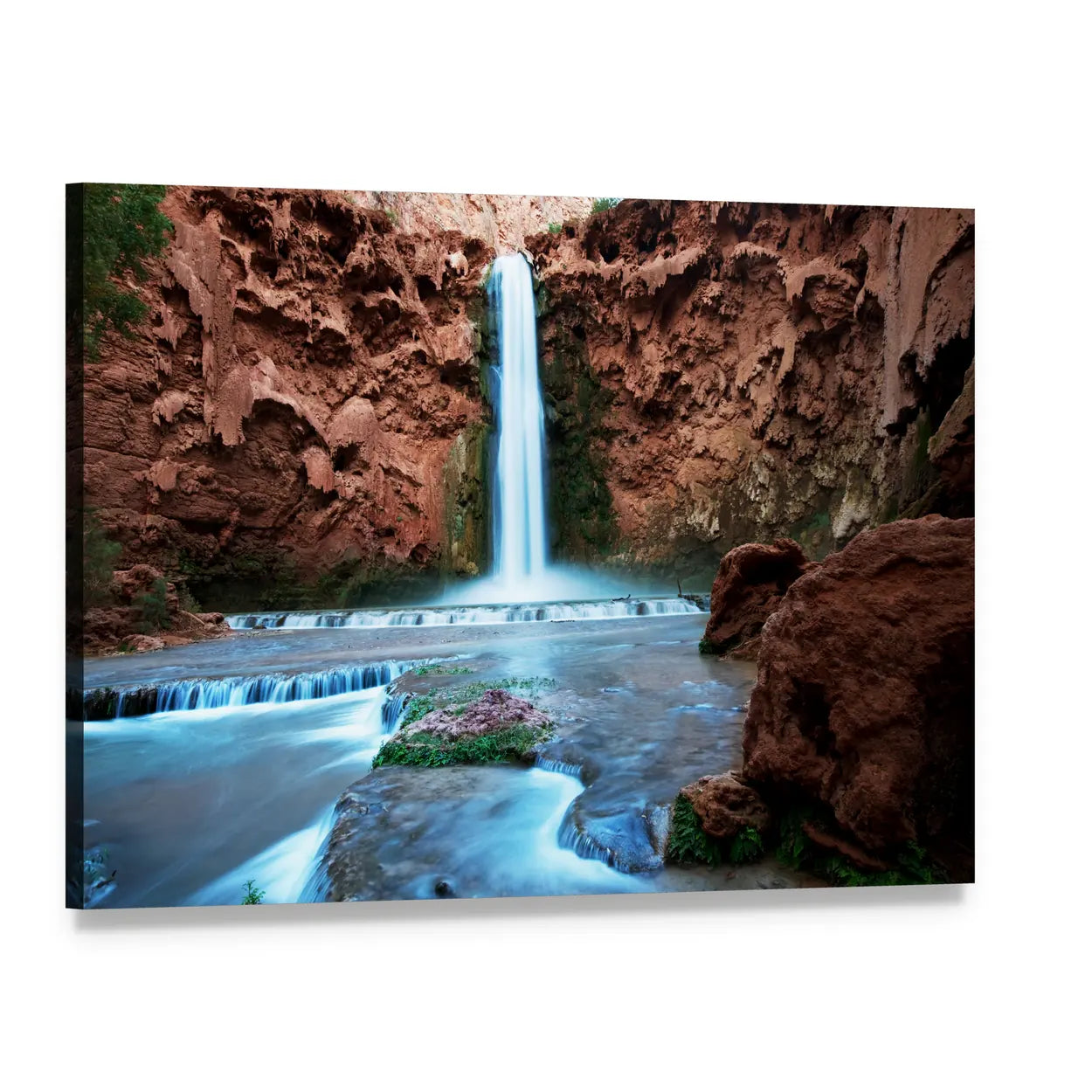 Havasu Falls Over Turquoise Pool Canvas Wall Art, single panel gallery wrapped canvas, angled product view