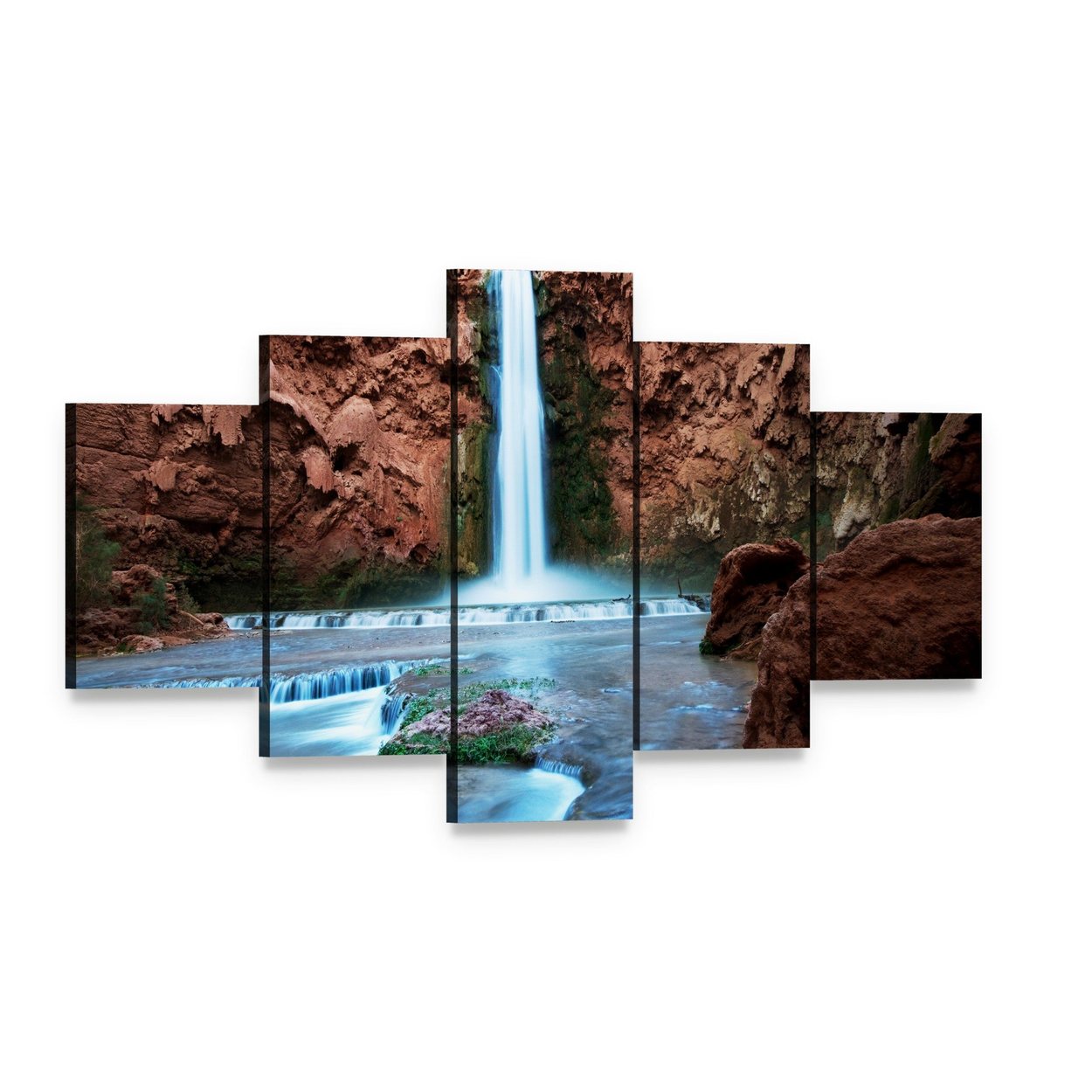 Havasu Falls Canvas Wall Art, 5 panel 5 Star layout gallery wrapped canvas set, angled product view