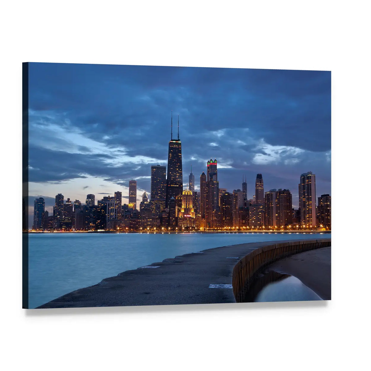 Chicago Skyline at Blue Hour Canvas Wall Art, single panel gallery wrapped canvas, angled product view