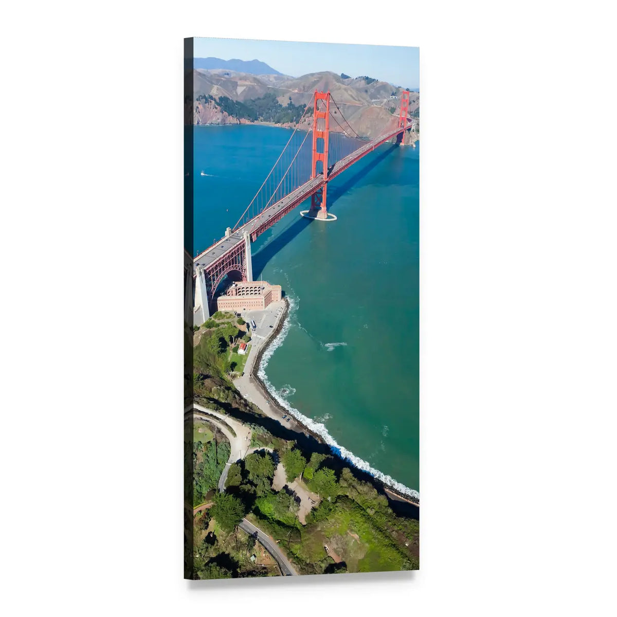 Golden Gate Bridge Aerial View Vertical Canvas Wall Art, 1 panel 1 Vertical layout gallery wrapped canvas set, angled product view