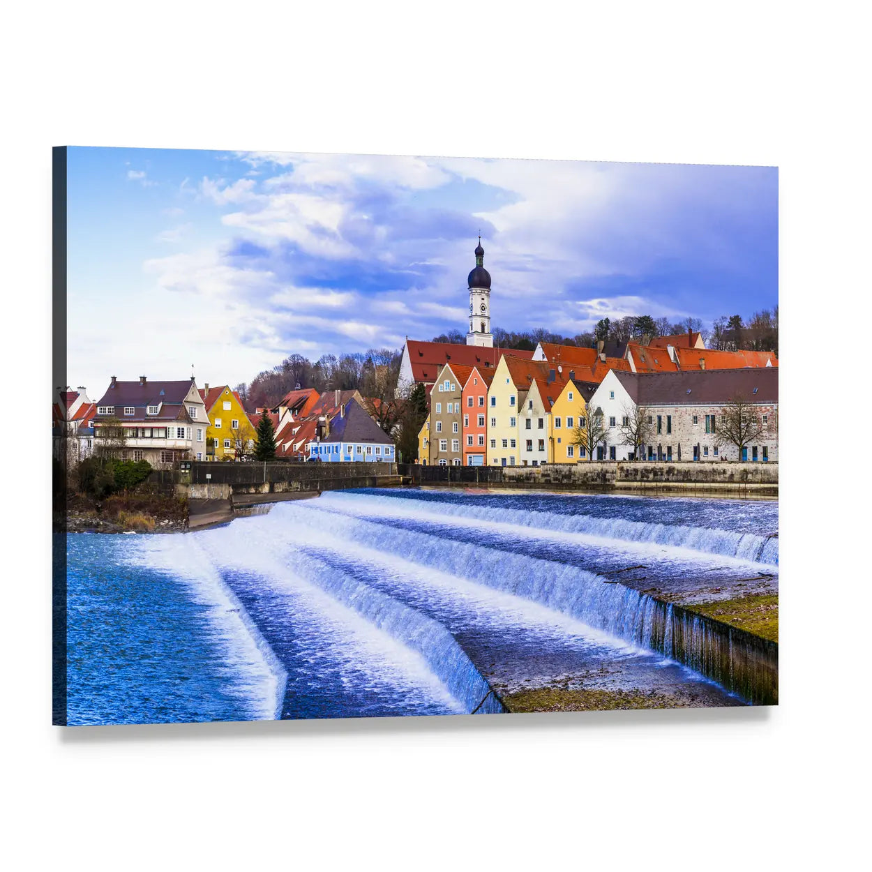 Landsberg Am Lech River Weir Canvas Wall Art, single panel gallery wrapped canvas, angled product view
