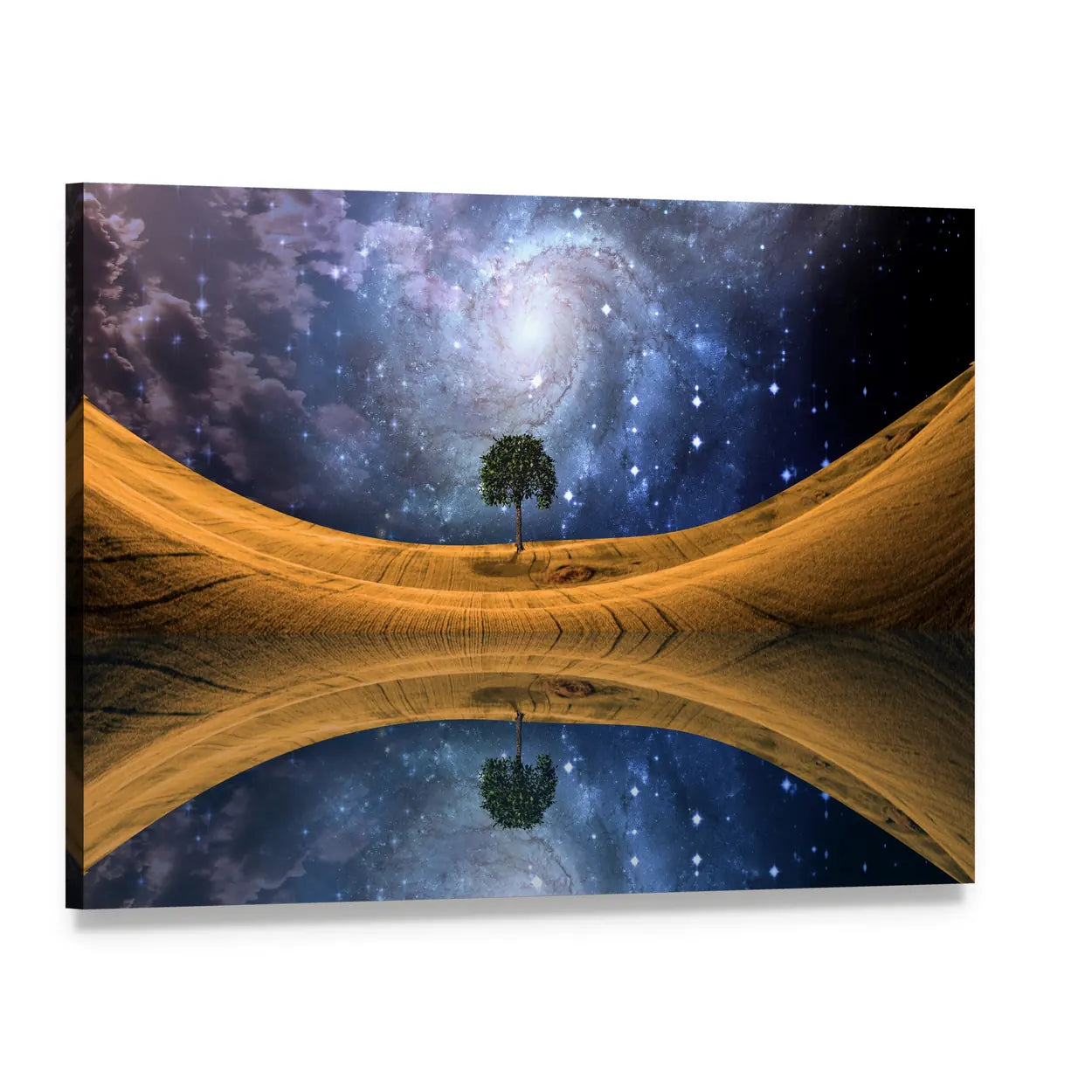 Nebula Over Golden Lake with Solitary Tree Canvas Wall Art, single panel gallery wrapped canvas, angled product view