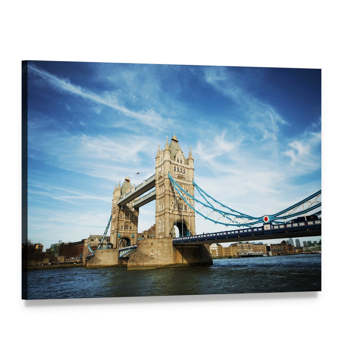 Tower Bridge Under Cloudy Sky Canvas Wall Art, single panel gallery wrapped canvas, angled product view
