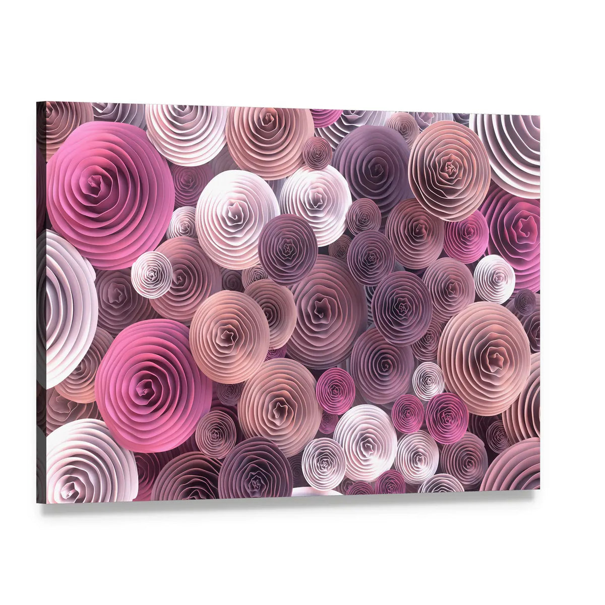 Quilled Paper Roses Abstract Canvas Wall Art, single panel gallery wrapped canvas, angled product view