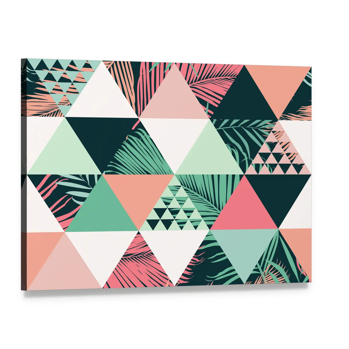 Tropical Geometric Leaves Pattern Canvas Wall Art, single panel gallery wrapped canvas, angled product view