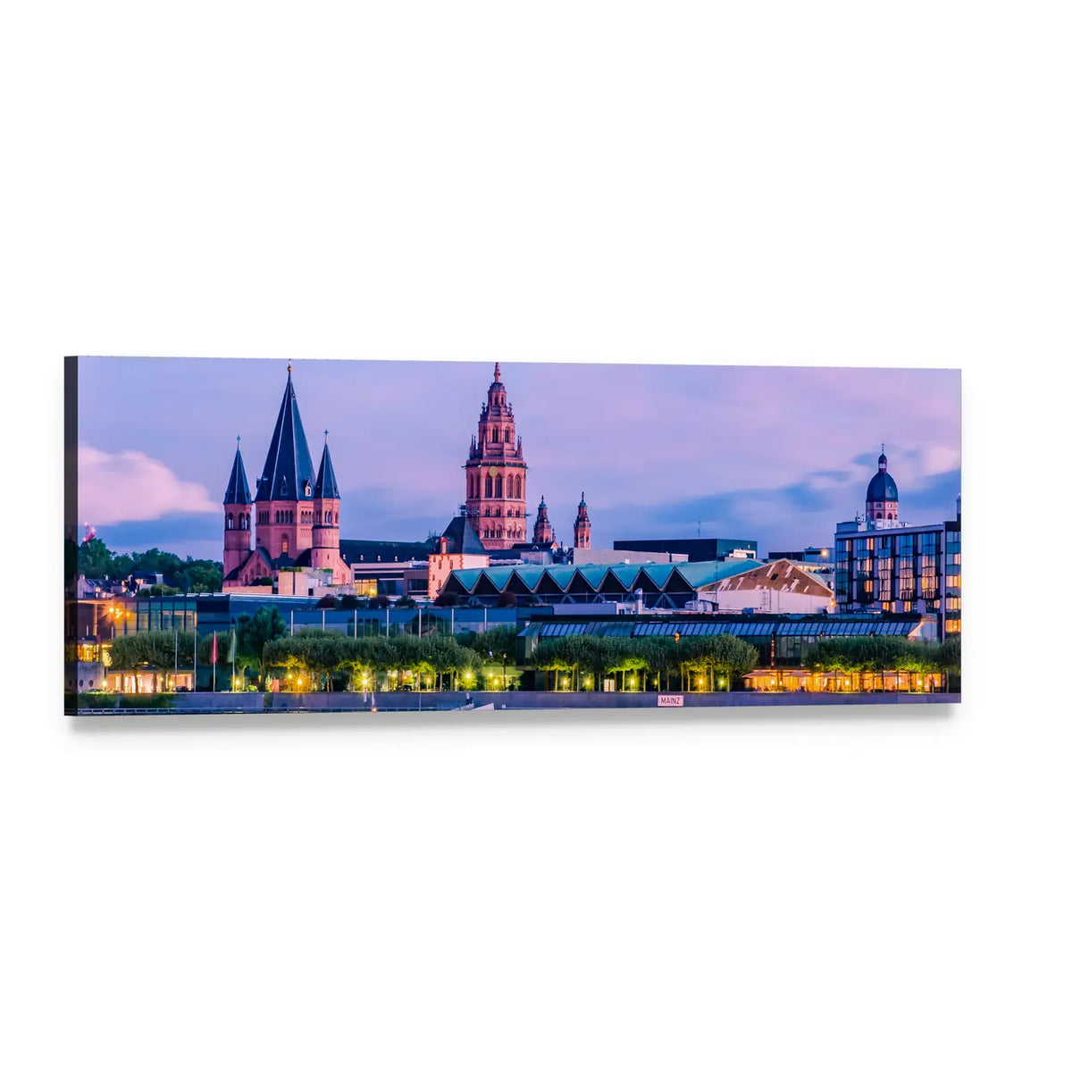 Mainz City Skyline at Dusk Panoramic Canvas Wall Art, single panel gallery wrapped canvas, angled product view