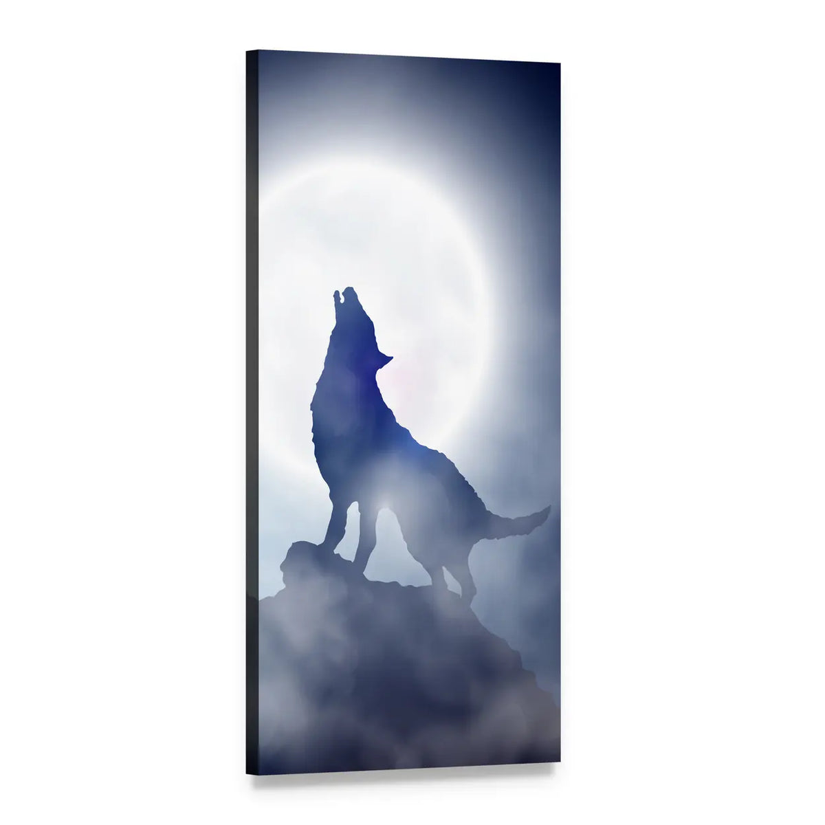 Howling Wolf Under Full Moon Vertical Canvas Wall Art, 1 panel 1 Vertical layout gallery wrapped canvas set, angled product view