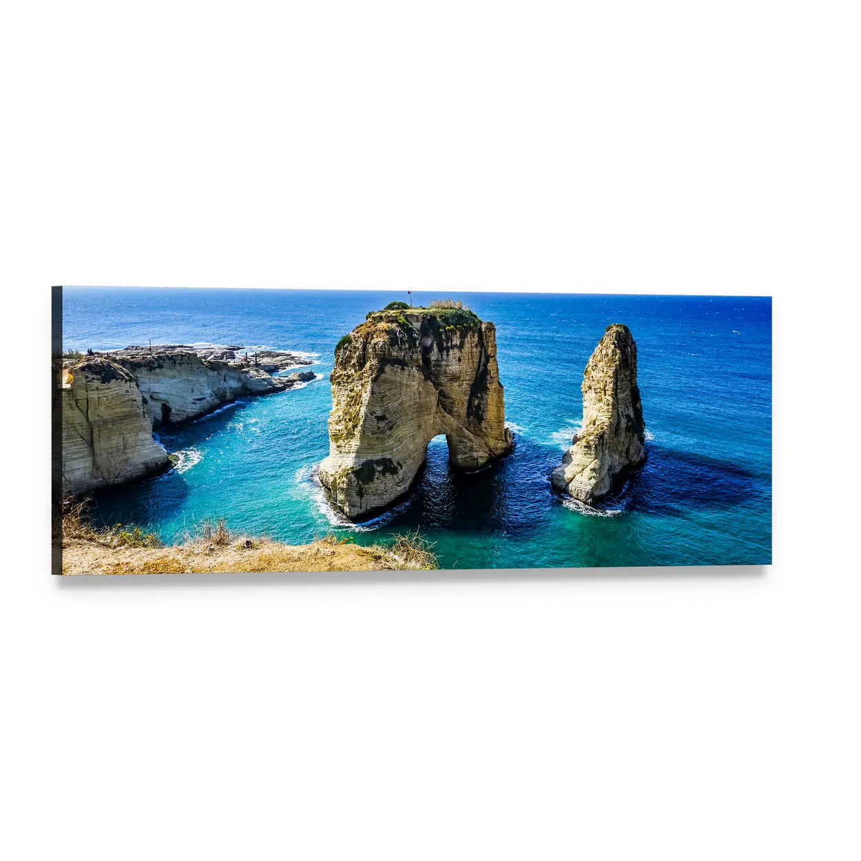 Pigeons Rock Sea Arch, Lebanon Panoramic Canvas Wall Art, single panel gallery wrapped canvas, angled product view