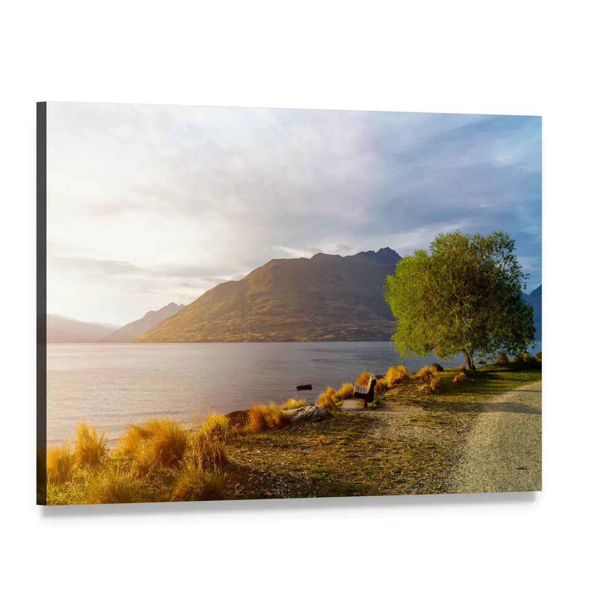Sunset Over Lake Wakatipu Canvas Wall Art, single panel gallery wrapped canvas, angled product view