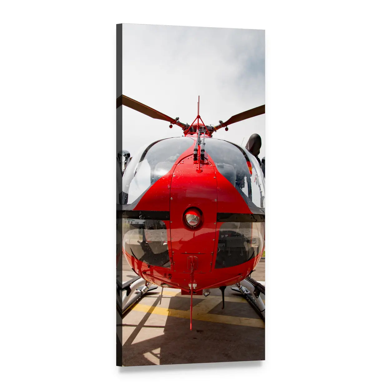 Red Eurocopter Close-up Vertical Canvas Wall Art, 1 panel 1 Vertical layout gallery wrapped canvas set, angled product view