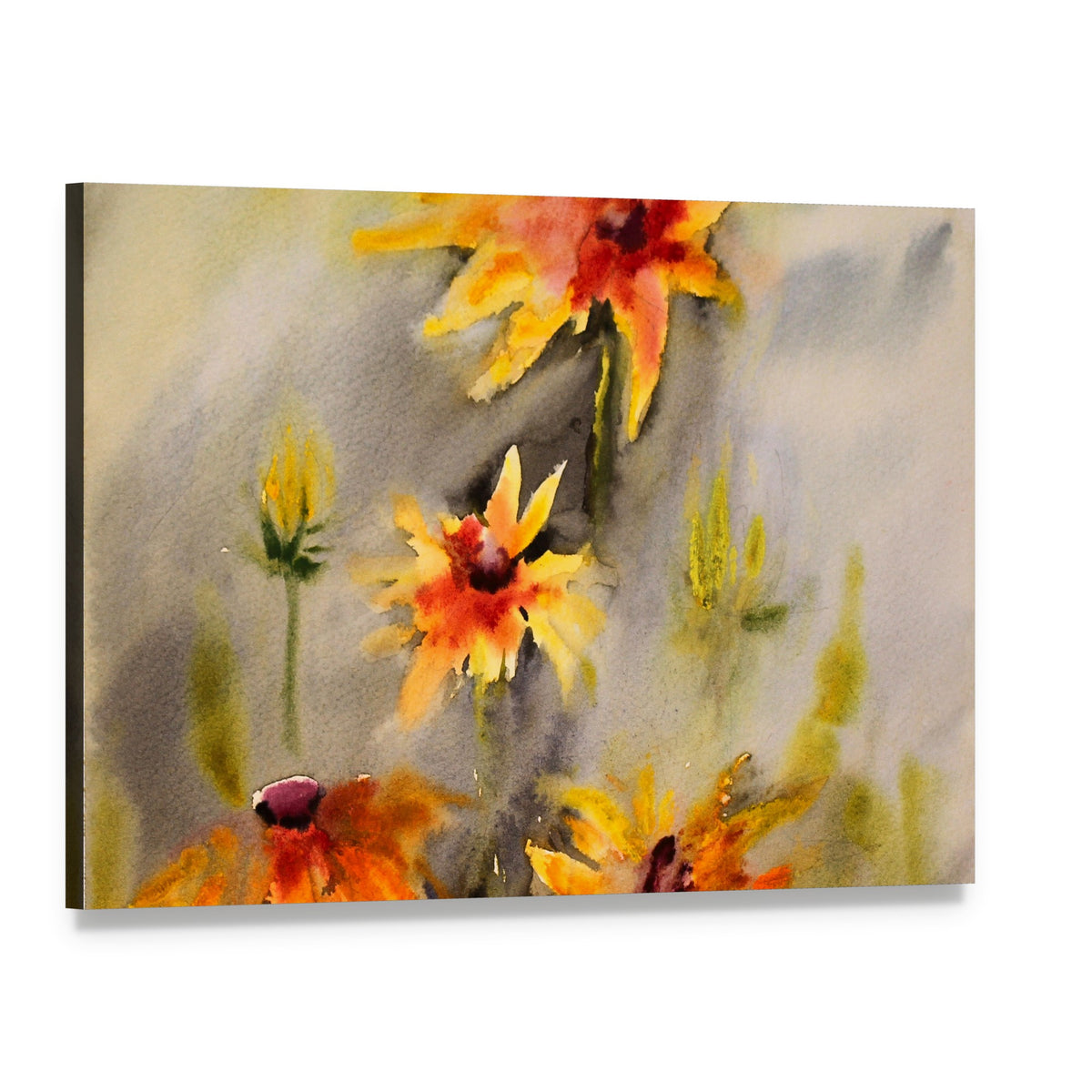 Watercolor Painting of Beautiful Flowers Canvas Wall Art, single panel gallery wrapped canvas, angled product view