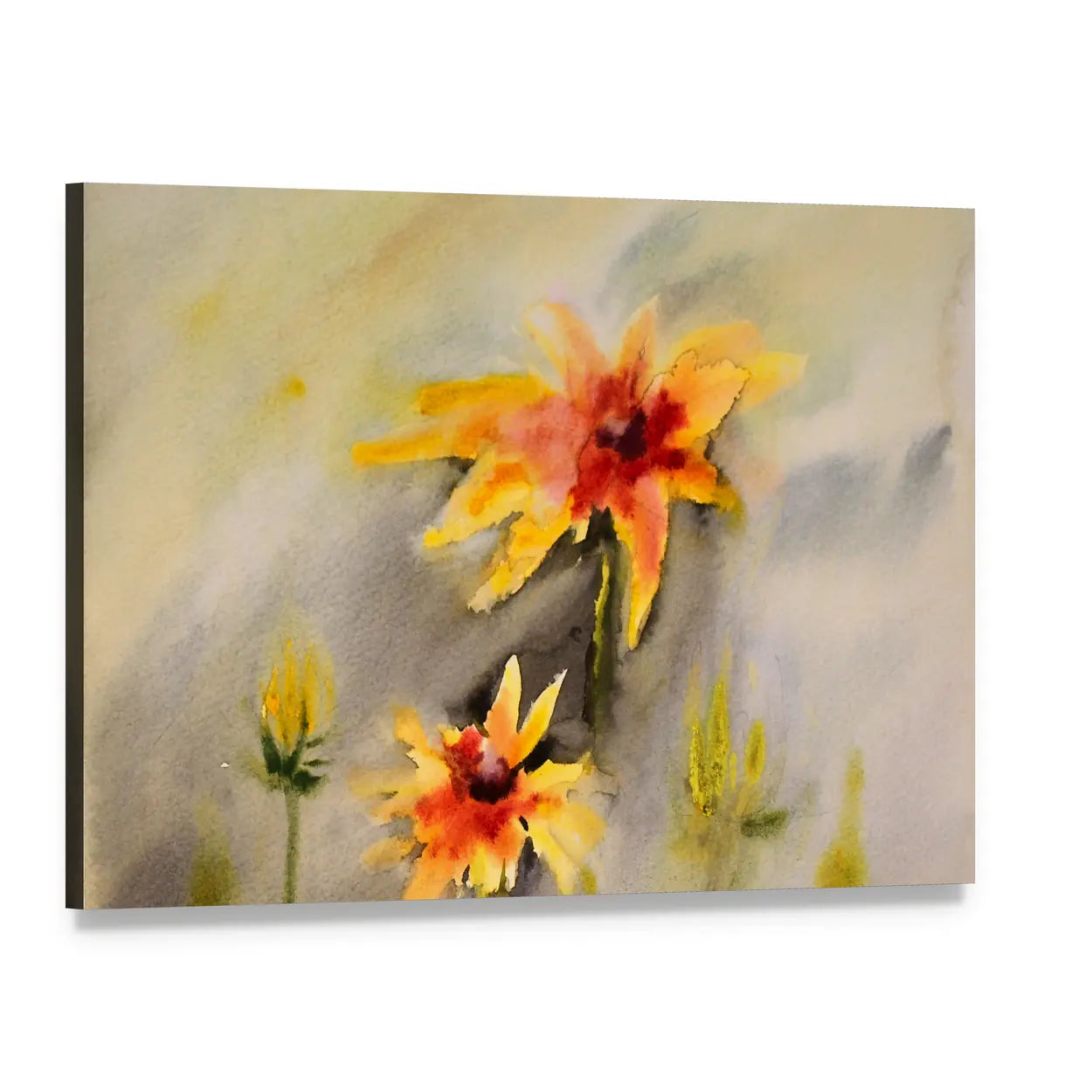 Watercolor Painting of Beautiful Flowers Canvas Wall Art, single panel gallery wrapped canvas, angled product view