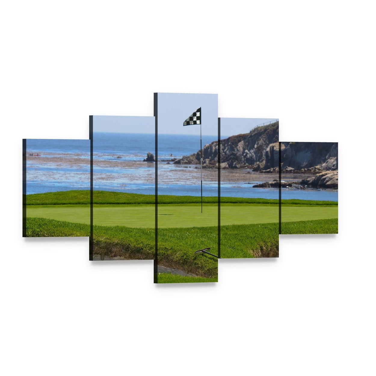 Golf Course and Ocean Canvas Wall Art, 5 panel 5 Star layout gallery wrapped canvas set, angled product view