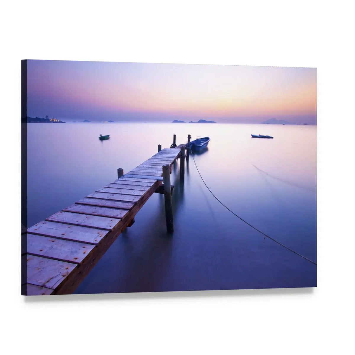 Wooden Jetty at Dusk Canvas Wall Art, single panel gallery wrapped canvas, angled product view