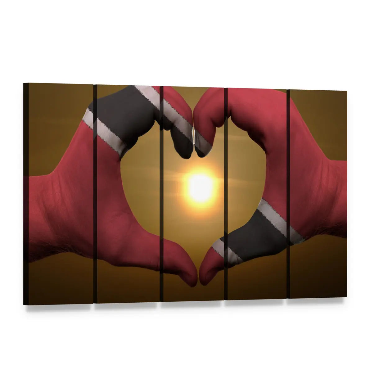 Trinidad and Tobago Flag Hands Canvas Wall Art, 5 panel 5 Horizontal layout gallery wrapped canvas set, angled product view