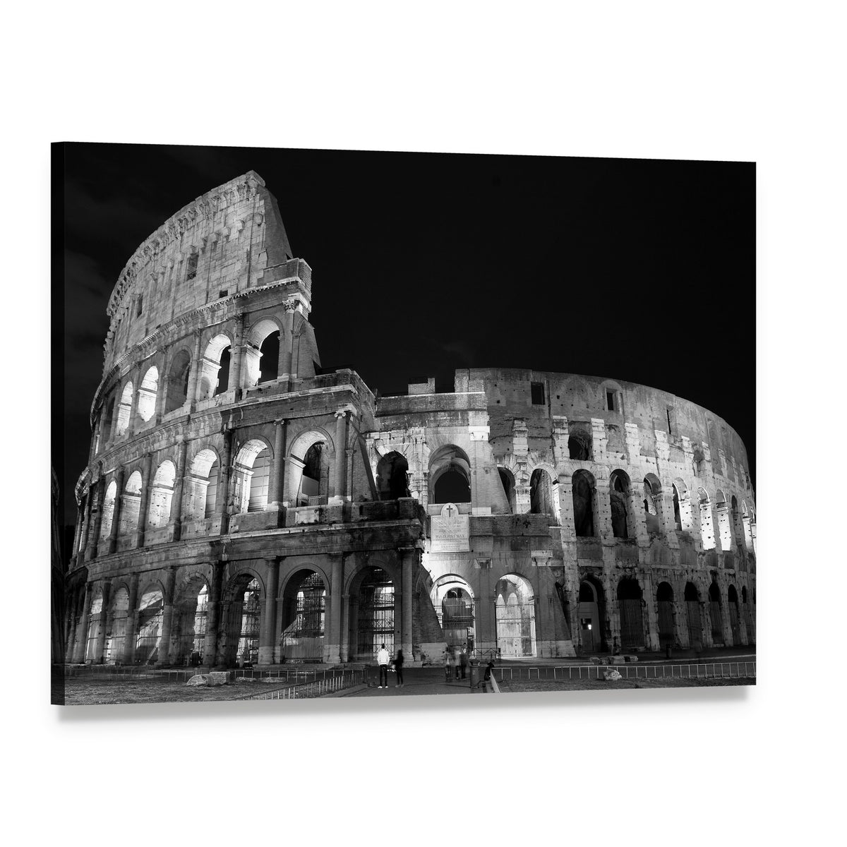 Nighttime Colosseum in Black and White Canvas Wall Art, single panel gallery wrapped canvas, angled product view