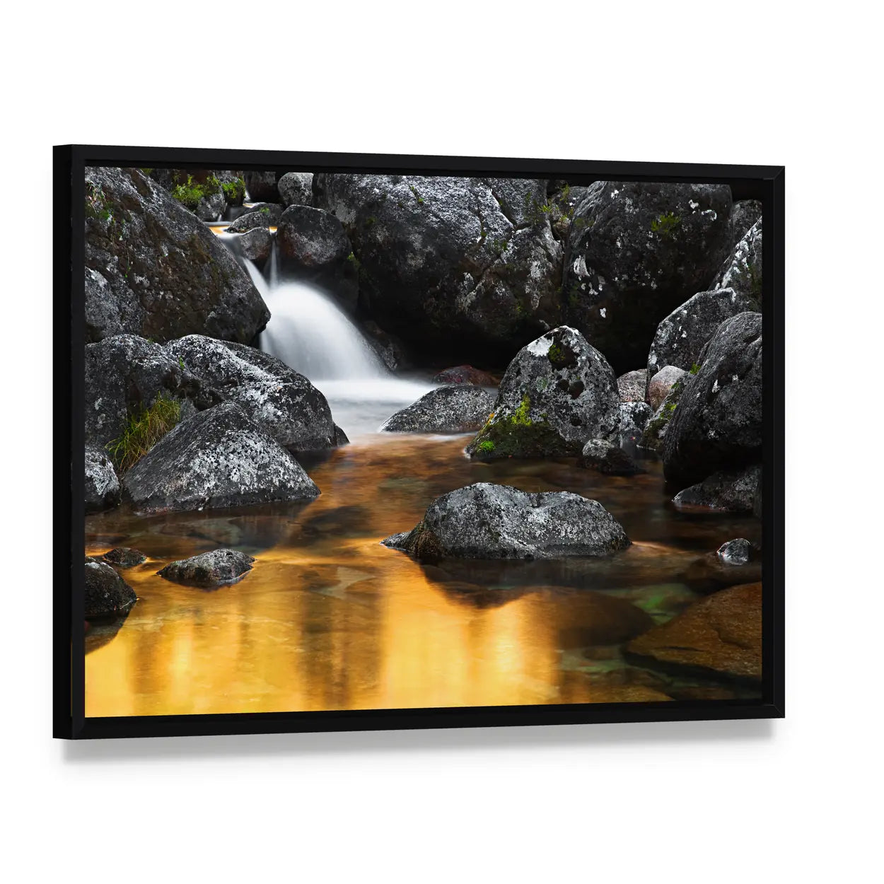 The Macieira River In Peneda Geres National Park Portugal Canvas Wall Art, framed canvas in a black floater frame, angled product view