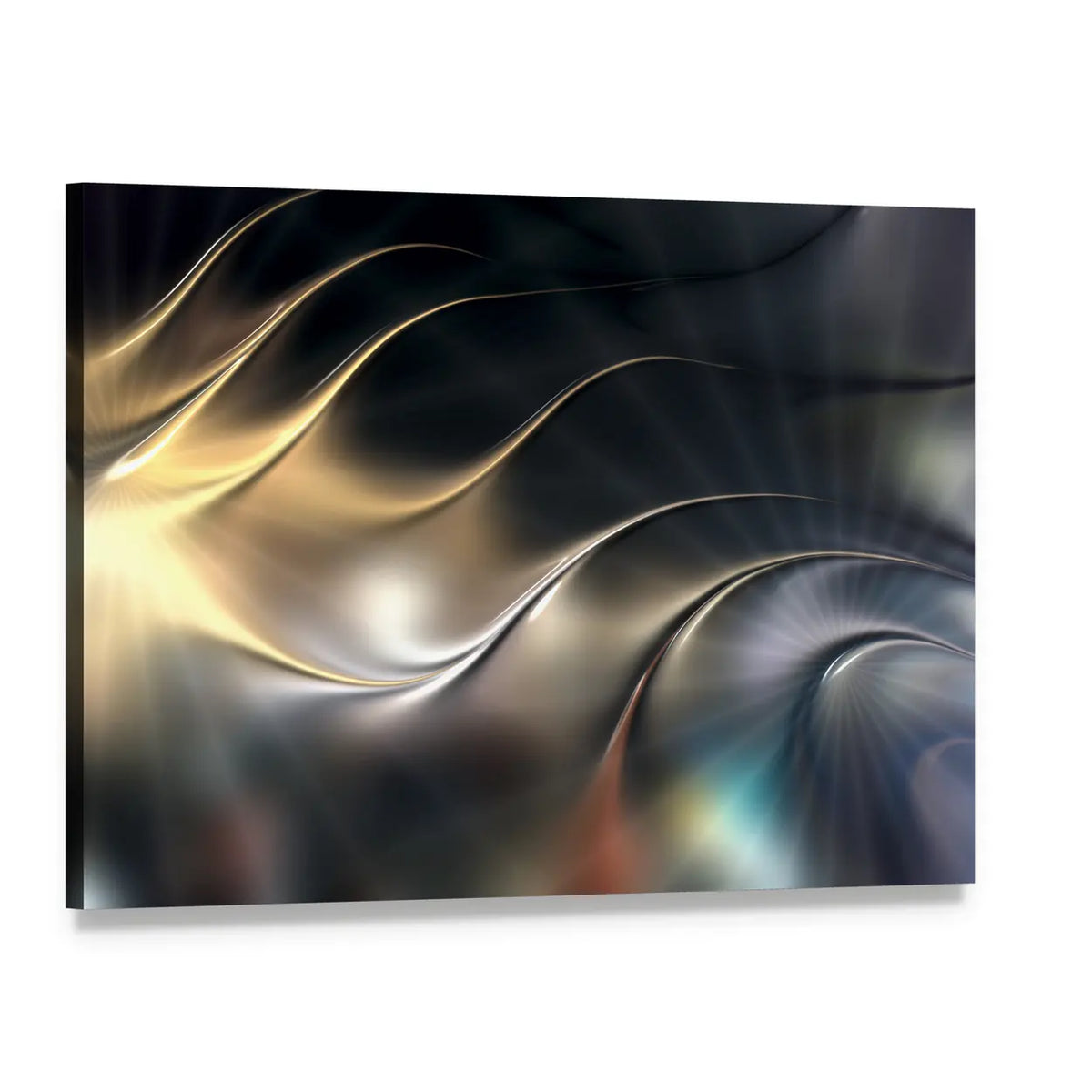 Abstract Metallic 3D Wave Canvas Wall Art, single panel gallery wrapped canvas, angled product view