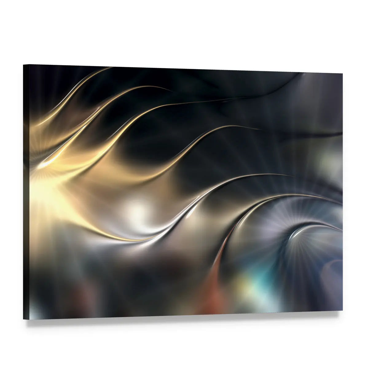 Abstract Metallic 3D Wave Canvas Wall Art, single panel gallery wrapped canvas, angled product view
