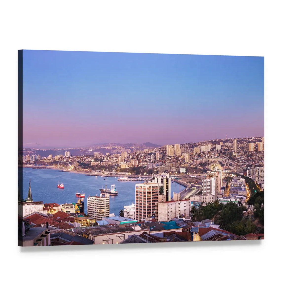 Valparaiso Bay View Canvas Wall Art, single panel gallery wrapped canvas, angled product view