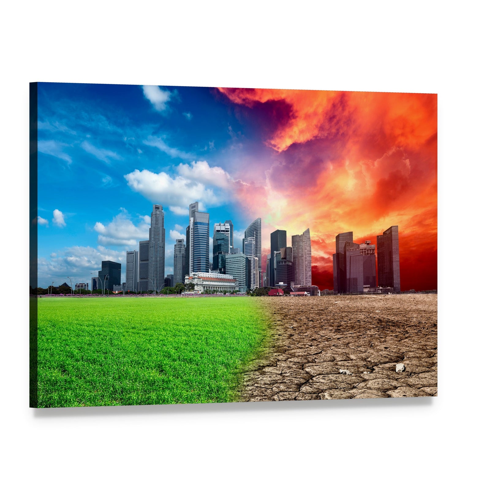 City Skyline and Contrasting Landscapes Canvas Wall Art, single panel gallery wrapped canvas, angled product view