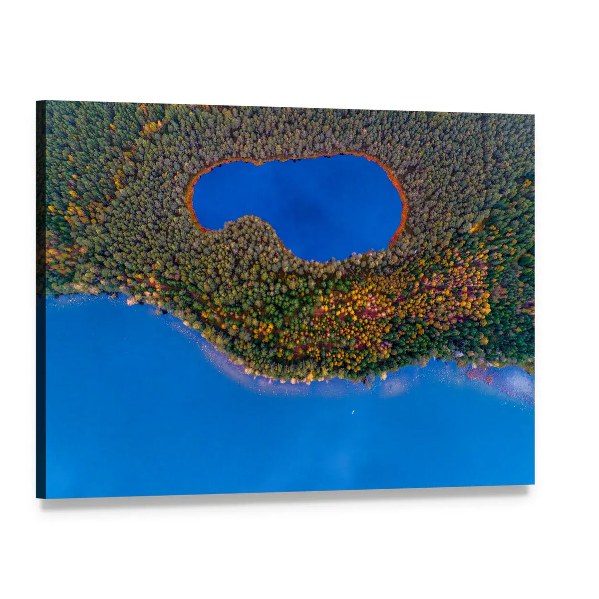 Two Lakes In Lithuanian Forest Canvas Wall Art, single panel gallery wrapped canvas, angled product view