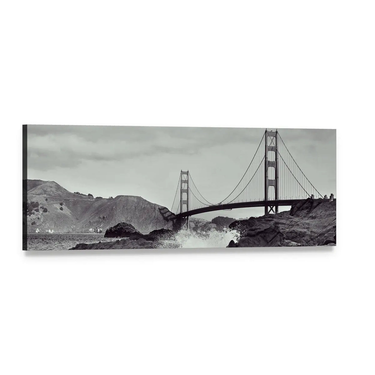 Golden Gate Bridge from Beach Panoramic Canvas Wall Art, single panel gallery wrapped canvas, angled product view